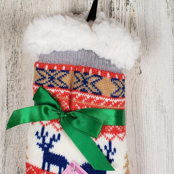 NWT Mari Clare Sherpa Lined Knit Winter Reindeer Design No-Slip Slipper Socks - Picture 4 of 7